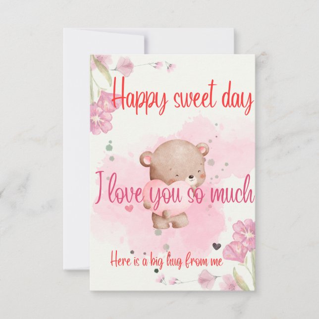 Tarjeta De Agradecimiento Have a Sweet Day My Love – Romantic Pink Greeting  (Anverso)
