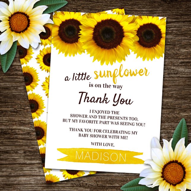 Tarjeta De Agradecimiento ¡Hay Un Pequeño Girasol En El Camino! Baby Shower (Subido por el creador)