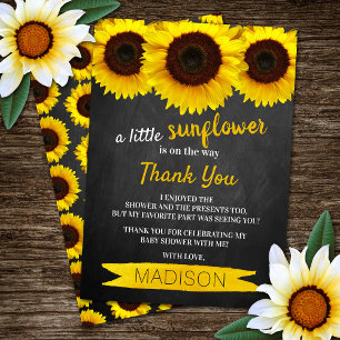 Tarjeta De Agradecimiento ¡Hay Un Pequeño Girasol En El Camino! Baby Shower