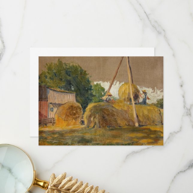 Tarjeta De Agradecimiento Haystacks and Red Barn de Grant Wood (Anverso/Reverso In Situ)