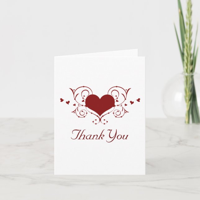 Tarjeta De Agradecimiento Heart Flourish Gracias Tarjeta, Red (Anverso)