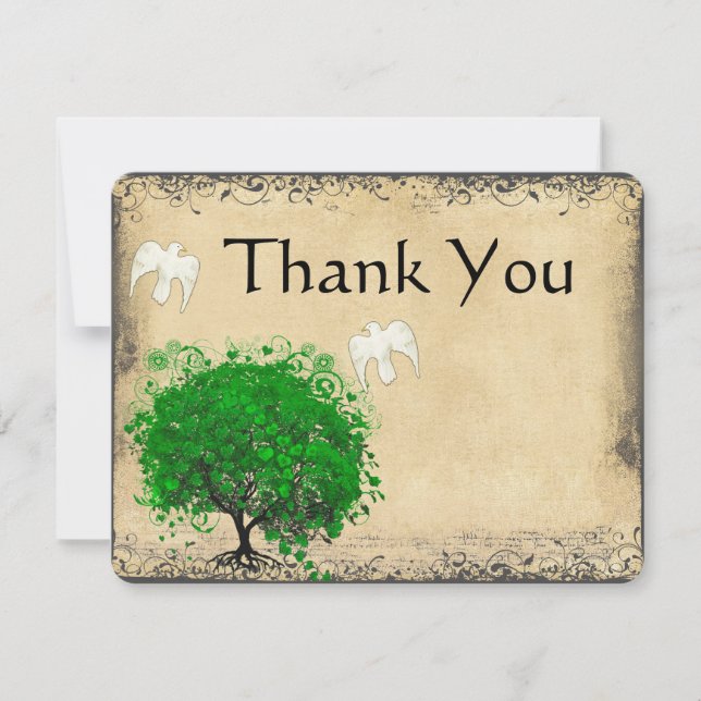 Tarjeta De Agradecimiento Heart Leaf Emerald Tree Dove Bird Gracias (Anverso)