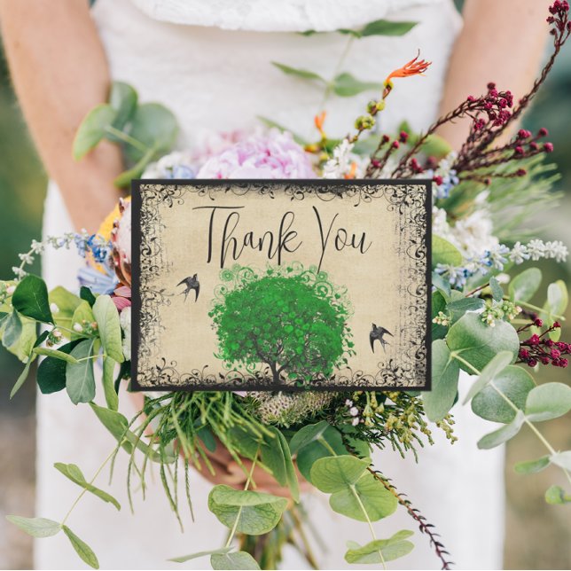 Tarjeta De Agradecimiento Heart Leaf Emerald Tree Love Bird Gracias (Subido por el creador)
