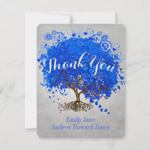 Tarjeta De Agradecimiento Heart Leaf Royal Blue Tree Gracias Boda