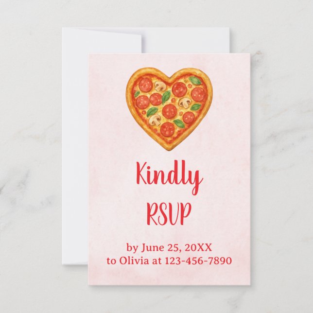 Tarjeta De Agradecimiento Heart Pizza RSVP Card | Red Checkered Italian (Anverso)