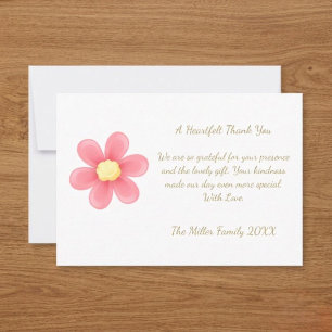 Tarjeta De Agradecimiento Heartfelt Thank You Card with Pink Daisy 