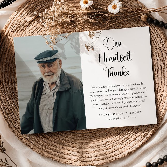 Tarjeta De Agradecimiento Heartfelt Thanks Funeral Photo & Message Sympathy  (Subido por el creador)