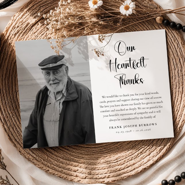Tarjeta De Agradecimiento Heartfelt Thanks Funeral Photo & Message Sympathy  (Subido por el creador)