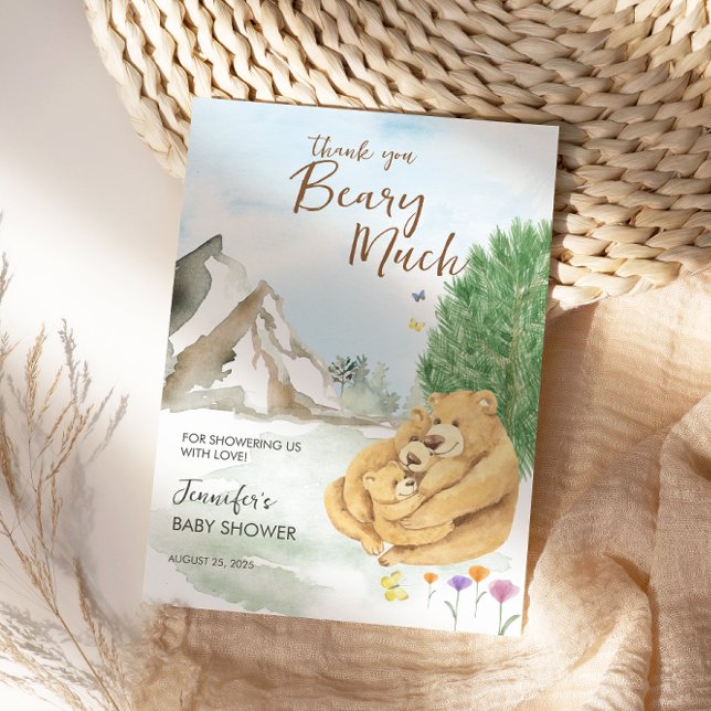 Tarjeta De Agradecimiento Heartwarming Beige Mountain Bear Family Beary Much (Subido por el creador)
