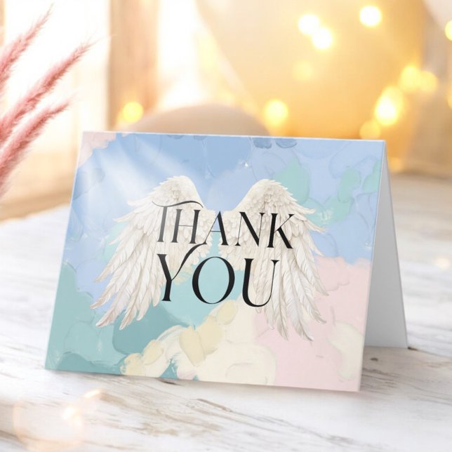 Tarjeta De Agradecimiento Heaven Sent Angel Wings Pastel Baby Shower (Subido por el creador)
