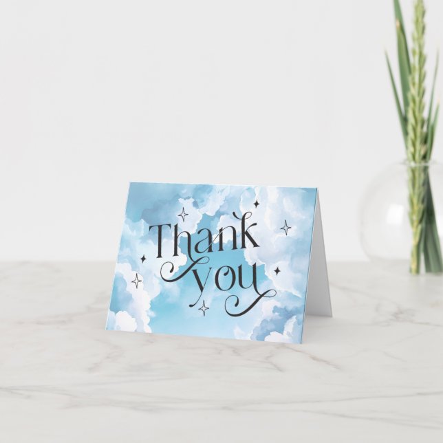 Tarjeta De Agradecimiento Heaven Sent Blue Sky Baby Shower Blue Lettering (Anverso)