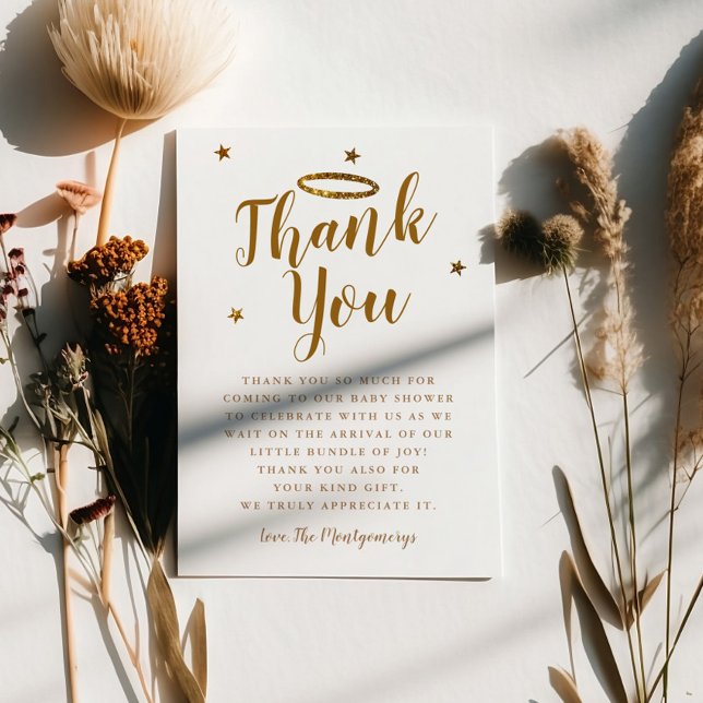 Tarjeta De Agradecimiento Heaven Sent Gold Halo Baby Shower Stars (Subido por el creador)