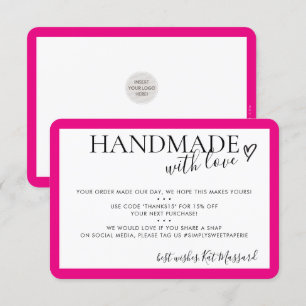 Tarjeta De Agradecimiento HECHO A MANO CON AMOR inserto moda moderna fuschia