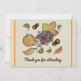 Tarjeta De Agradecimiento Hedgehog dibujado a mano en otoño con hojas