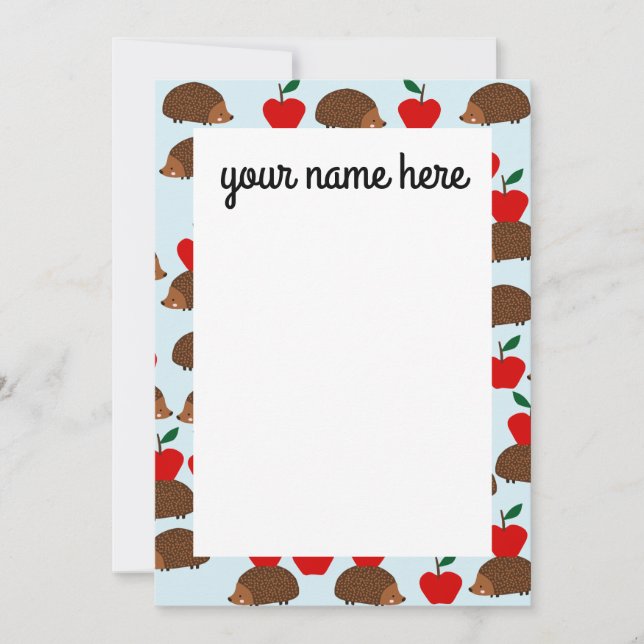 Tarjeta De Agradecimiento Hedgehog y Notecards de manzanas personalizados (Anverso)