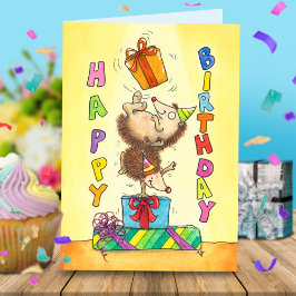 Tarjeta De Agradecimiento Hedgehogs de Cumpleaños Haciendo Malabares Saludan