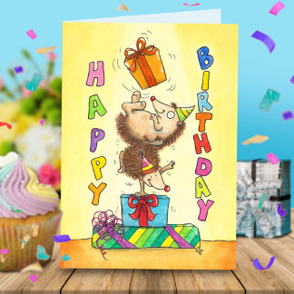 Tarjeta De Agradecimiento Hedgehogs de Cumpleaños Haciendo Malabares Saludan