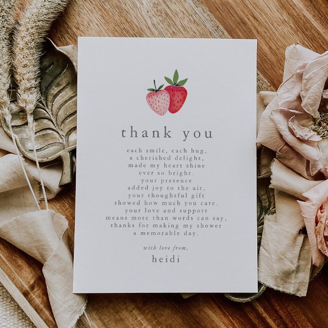 Tarjeta De Agradecimiento HEIDI Berry Rosa Dulce Fresa Chica Beber Ducha (HEIDI Pink Berry Sweet Strawberry Girl Baby Shower Thank You Card)