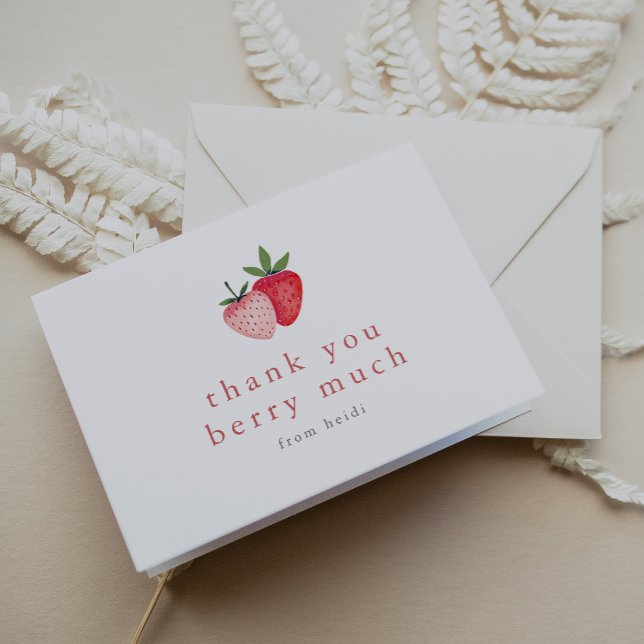 Tarjeta De Agradecimiento HEIDI Cute verano fresa Boho Chica Berry mucho (HEIDI Cute Summer Strawberry Boho Girl Berry Much Thank You Card)