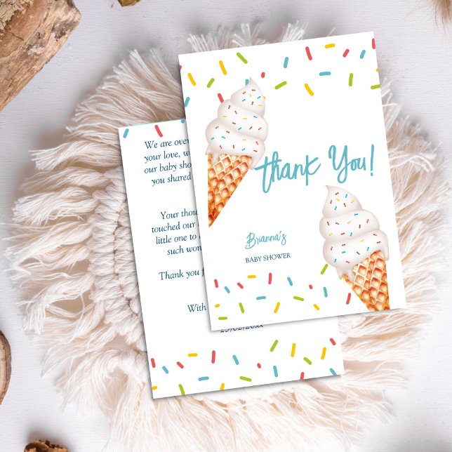 Tarjeta De Agradecimiento Helado aquí está la ducha de bebé de cuchara (Ice cream here's the scoop baby shower thank you card waffle cones with sprinkles summer baby shower)
