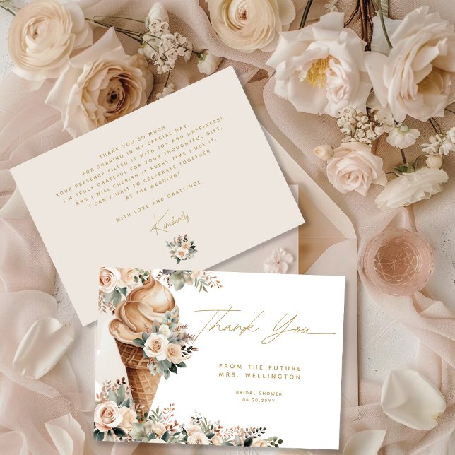 Tarjeta De Agradecimiento Helado Crema Cuidado Floral Boho Bridal Shower (Subido por el creador)