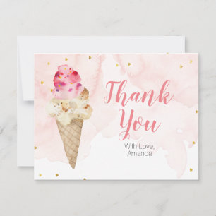 Tarjeta De Agradecimiento Helado de tono rosa Bridal Shower con brillo dorad