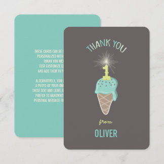 Tarjeta De Agradecimiento Helado Verde Menta Brillante Cumpleaños número 1 d
