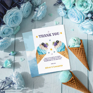 Tarjeta De Agradecimiento Helados Azules Para Dos Gemelos De Cumpleaños Para