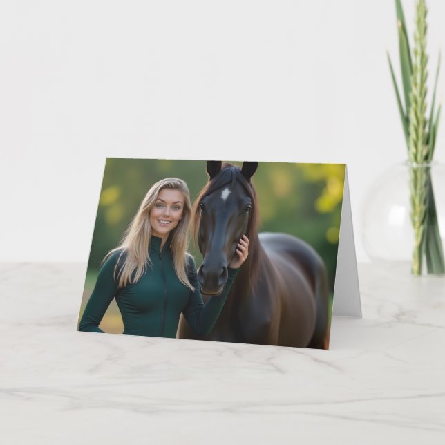 Tarjeta De Agradecimiento Helena Chevalier con su fiel compañera de caballo (Anverso)