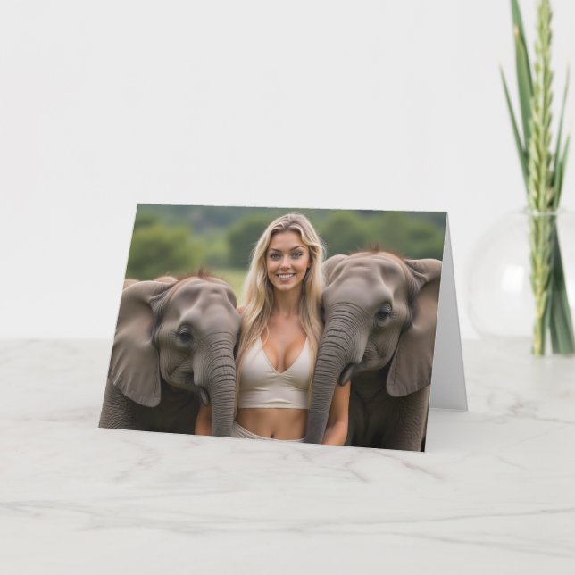 Tarjeta De Agradecimiento Helenaig y sus amigables compañeras de elefantes b (Anverso)