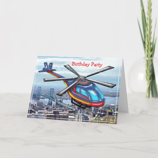 Tarjeta De Agradecimiento Helicóptero volador alto sobre fiesta de cumpleaño (Anverso)