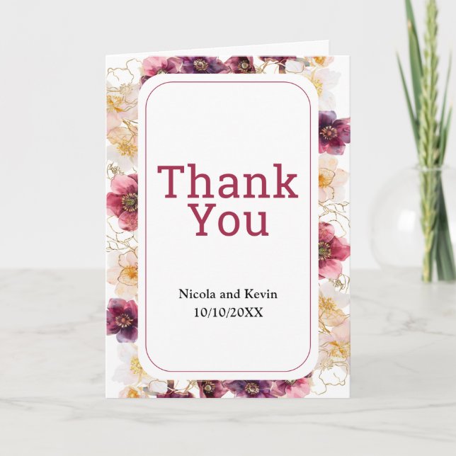 Tarjeta De Agradecimiento Hellebore Floral Burgundy Wedding Thank You (Anverso)
