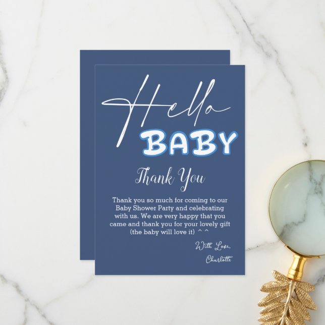 Tarjeta De Agradecimiento Hello Baby Elegant Dark Blue Baby Shower (Anverso/Reverso In Situ)