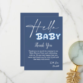 Tarjeta De Agradecimiento Hello Baby Elegant Dark Blue Baby Shower