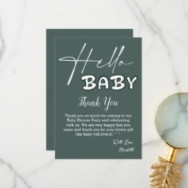 Tarjeta De Agradecimiento Hello Baby Elegant Dark Green Baby Shower