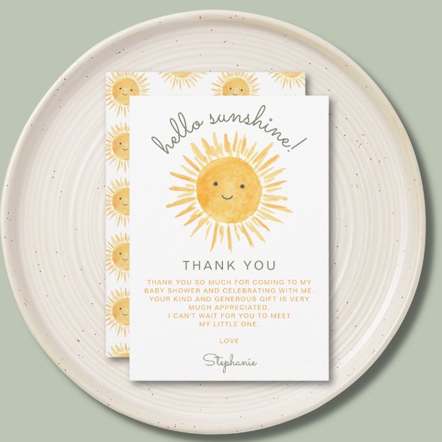 Tarjeta De Agradecimiento Hello Sunshine Baby Shower (Subido por el creador)