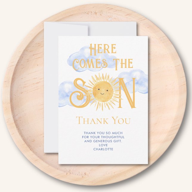 Tarjeta De Agradecimiento Here Comes The Son Baby Shower  (Subido por el creador)