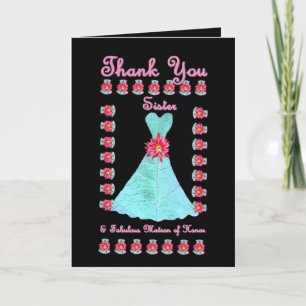Tarjeta De Agradecimiento HERMANA Dama de Honor GRACIAS - Vestido Azul