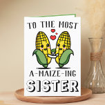 Tarjeta De Agradecimiento Hermana de Cute Funny Maize Corn Pun Feliz cumplea<br><div class="desc">¿Buscando una manera única de expresar tu amor y humor a tu hermano? ¡Nuestra graciosa tarjeta de saludo de maíz/maíz es la elección perfecta para el cumpleaños de tu hermana! Personalizar al agregar tu propio mensaje personal.</div>