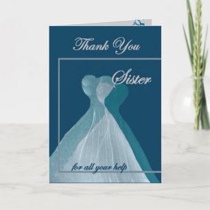Tarjeta De Agradecimiento HERMANA Gracias Mujer Novia - Bastones VERDE AZULA