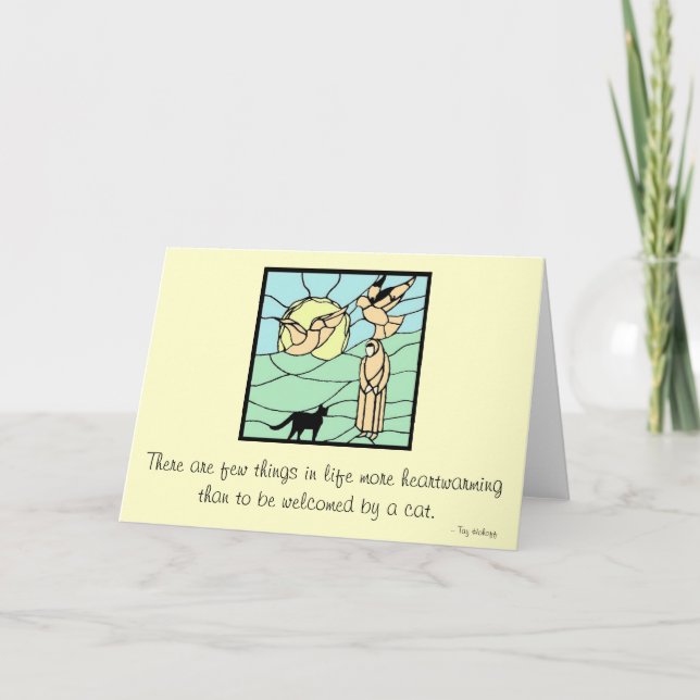 Tarjeta De Agradecimiento Hermana Seraphim con gatos y pájaro (Anverso)