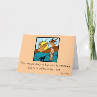 Tarjeta De Agradecimiento Hermana Seraphim con gatos y pájaro