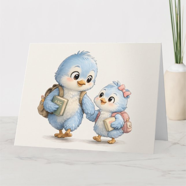 Tarjeta de agradecimiento Hermanitos Pájaros Azule (Anverso)
