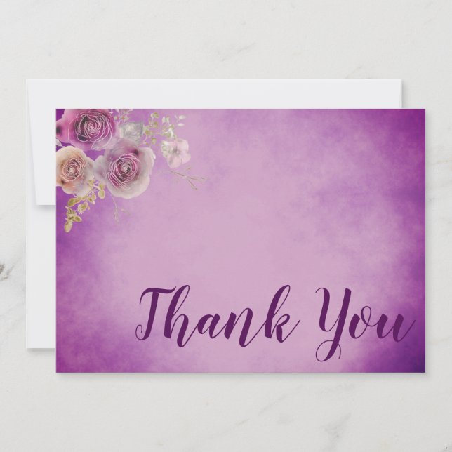 Tarjeta De Agradecimiento Hermosa acuarela morada floral (Anverso)