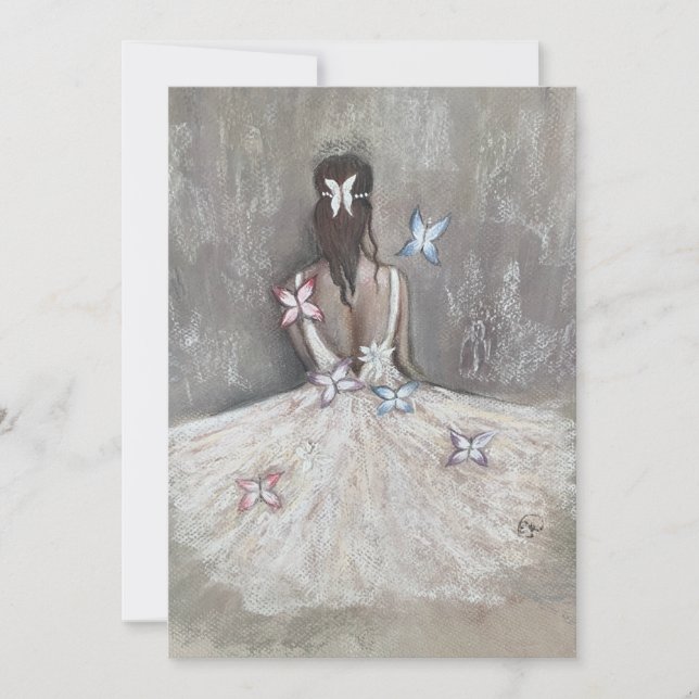 Tarjeta De Agradecimiento Hermosa Ballerina con mariposas (Anverso)