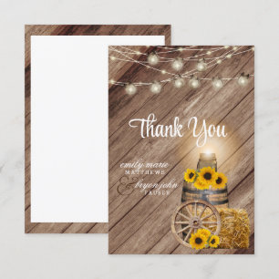 Tarjeta De Agradecimiento Hermosa barrica de madera rústica y girasoles