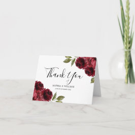 Tarjeta De Agradecimiento Hermosa Boda elegante de flores rojas de Borgoña