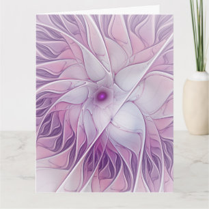 Tarjeta De Agradecimiento Hermosa Flor Rosa Arte Fractal Abstracto Moderno