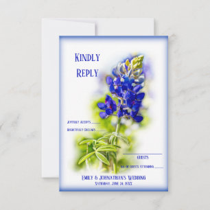 Tarjeta De Agradecimiento Hermosa Floral de Bluebonnet, RSVP de boda moderna