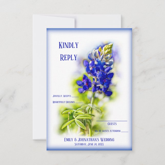Tarjeta De Agradecimiento Hermosa Floral de Bluebonnet, RSVP de boda moderna (Anverso)